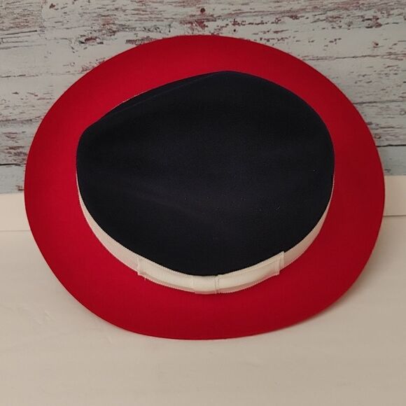 MEN'S MONTIQUE NAVY-RED 3 1/4" WIDE BRIM 100% WOOL FELT FEDORA HAT. H82. - Picture 6 of 8